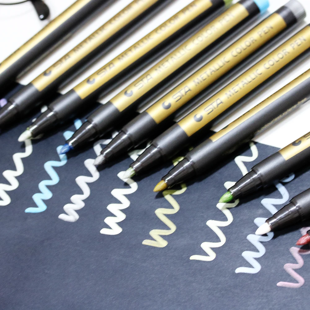 STA 10 Colors Metallic Paint Markers Pens Medium Tip Metal Art Permanent Marker Set