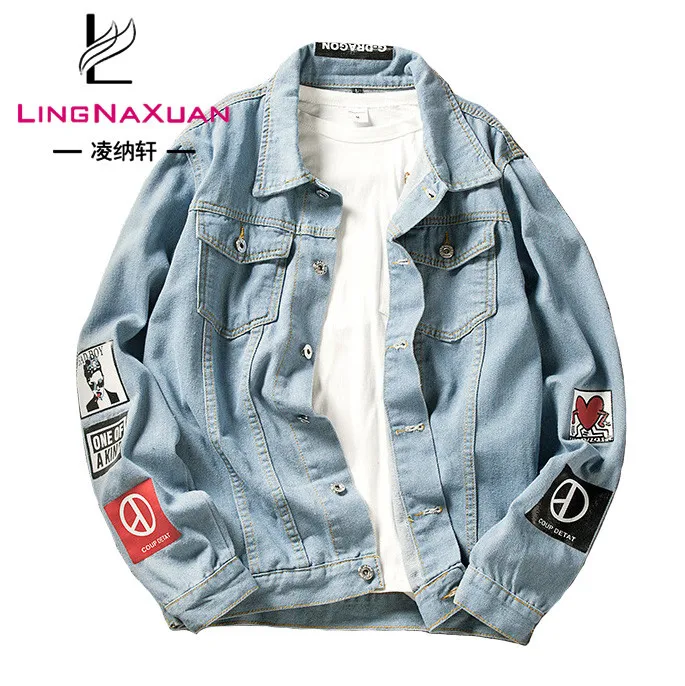 
fashion custom print sports light blue winter bomber denim jacket for men 