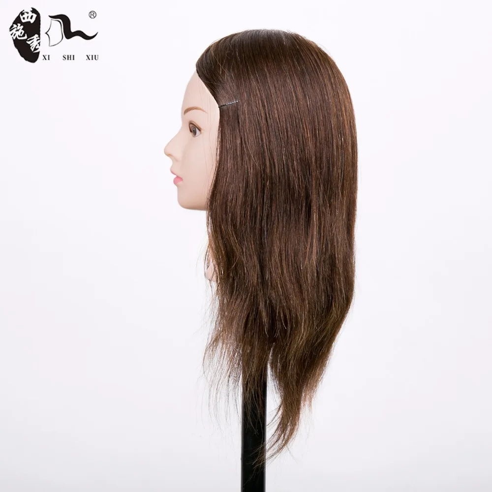 XISHIXIUHAIR 100% Natural Human Hair Training Head for Hairdresser American African Training Mannequin Doll Head
