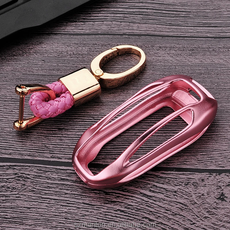 
Silver Hollow Out Key Case for Model X SUV car key leather keychain No logo 