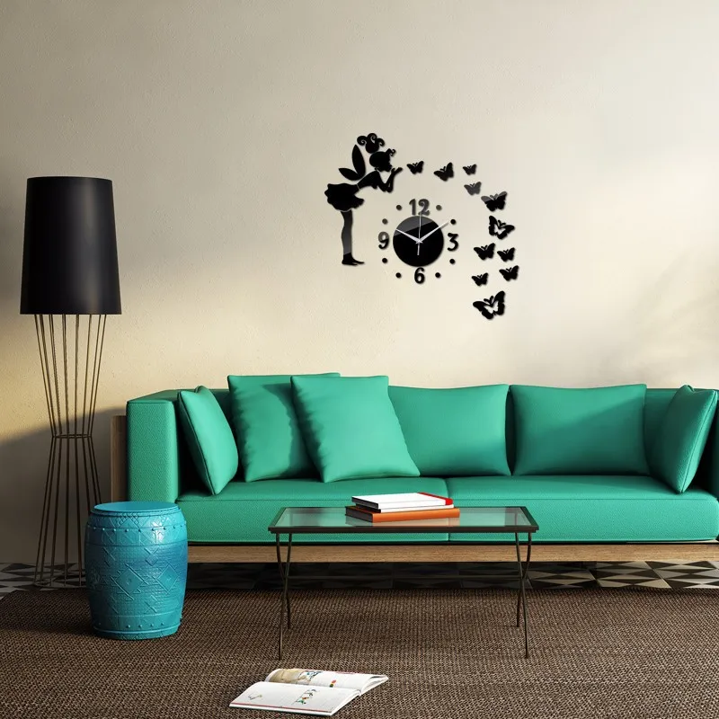 
DIY butterfly fairy room decoration acrylic wall clock 3d mirror 