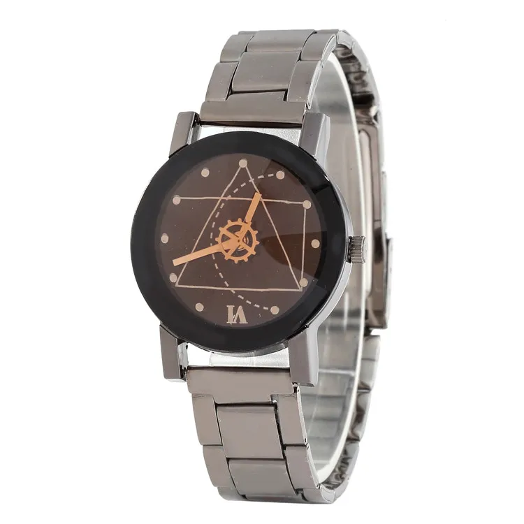
Korean Gear Pair Watch Diamond Mirror Geometric Designs Steel Belt Quartz Watch couple Watch for Men and Women 