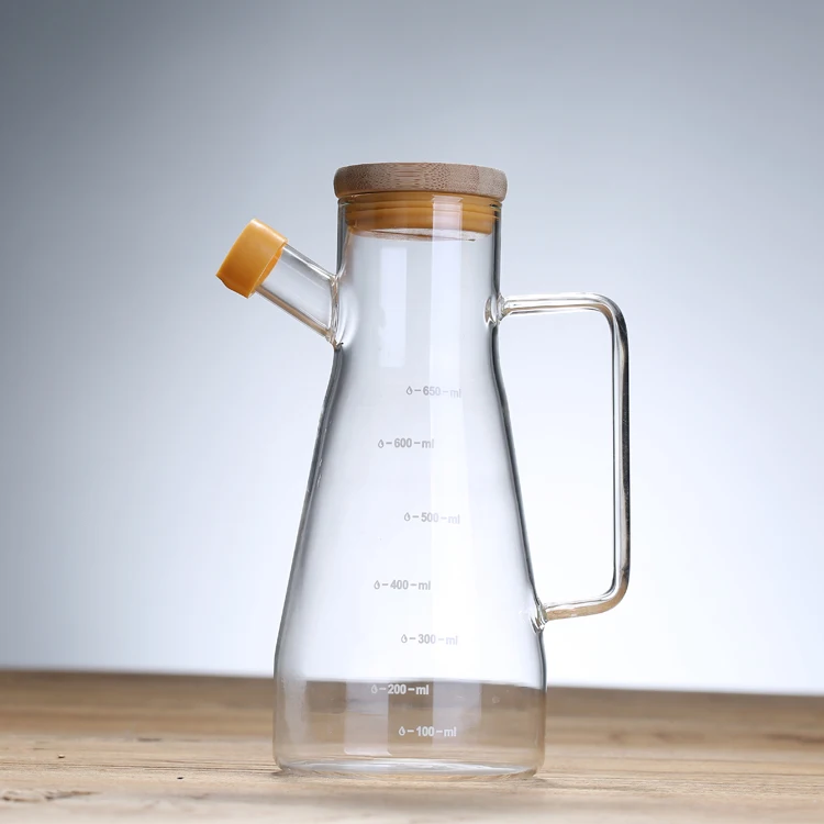 Handmade high borosilicate glass water oil bottle decanter with wooden lid
