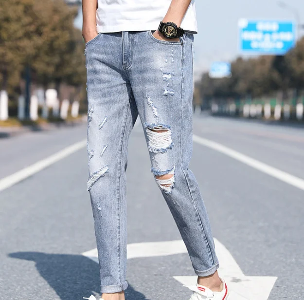 New trendy korean vintage style boys summer pants casual loose jeans for men