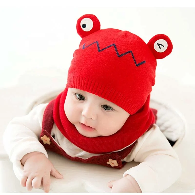 Fashion Warm Knitted Soft Winter New Born Cute Bear Toddlers Beanie Baby Hat And Scarf