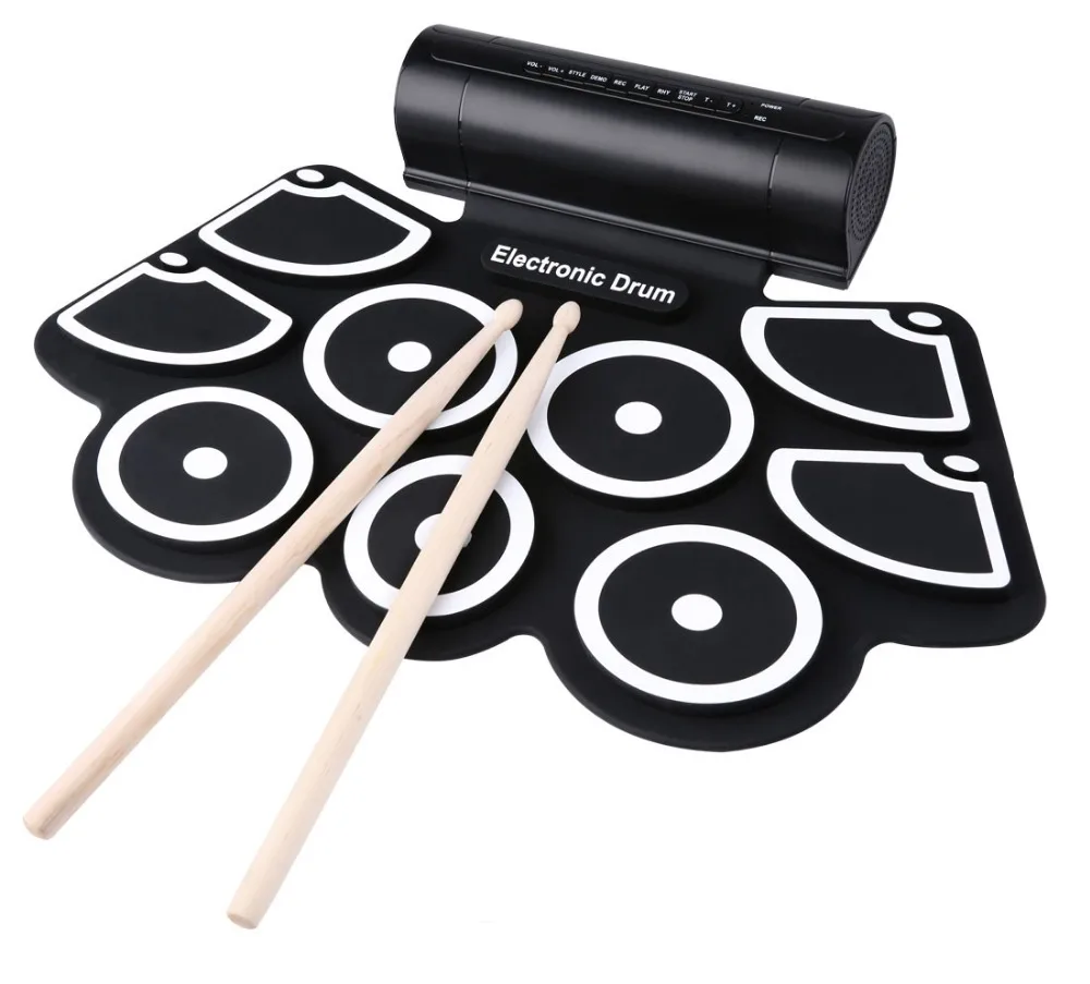 Roll-Up Drum Kit with Built-in Speaker Foot Pedals, Drumsticks, and Power Supply Foldable Portable Electronic Drum Set