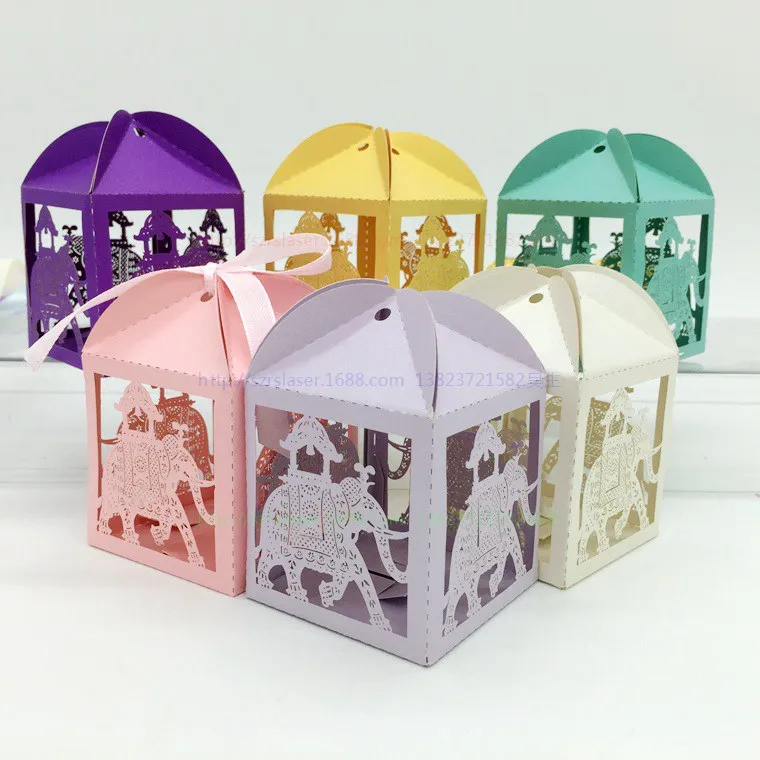 Wholesale factory direct elephant laser cut indian wedding door gift boxes for candies