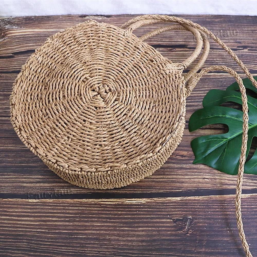 Straw Round Handbag Moroccan Natural Woven Beach Straw Bag
