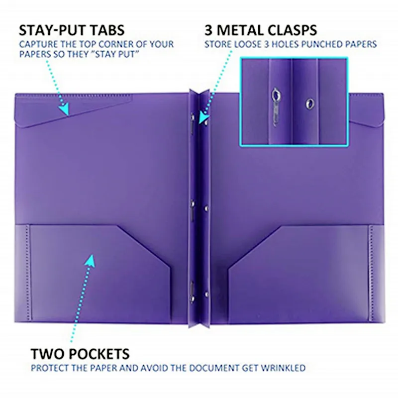 2021 Hot Quality Factory Custom Logo Plastic 2 Pocket With  3 Hole Punched with Prongs  Poly Portfolio Report Covers