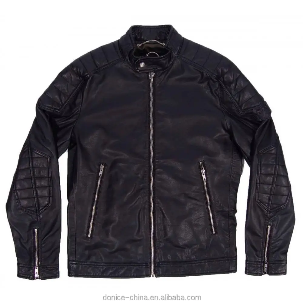 Sponge Quilting Buffalo Male Zip Cuff  Leather Jacket genuine cow skin mens jacket