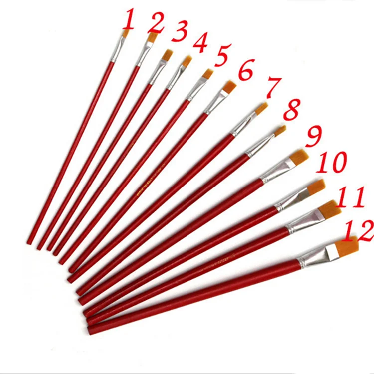 Художественная кисть для масляной краски с красным стержнем, нейлоновая деревянная ручка, кисть для акварели, ручка