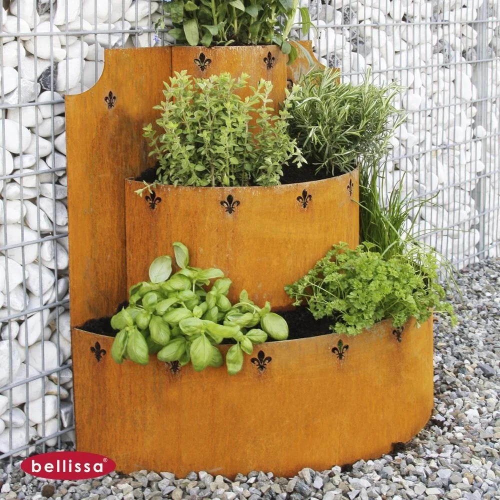 
Custom large outdoor laser cut corten steel tractor flower tower metal planter pot 