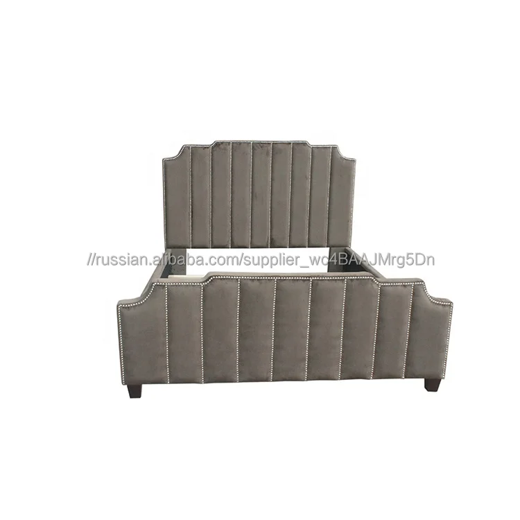 2019 роскошный современный дизайн кровать мебель бархат Хохлатая дерево Король Размер Королева полная кровать