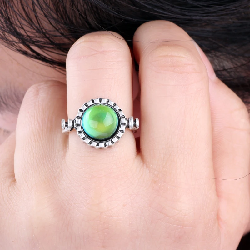 2021 Mojo Best Selling Fashion Style Antique Silver Plated Diamond Change Color Stone Jewelry Mood Stone Ring for Men