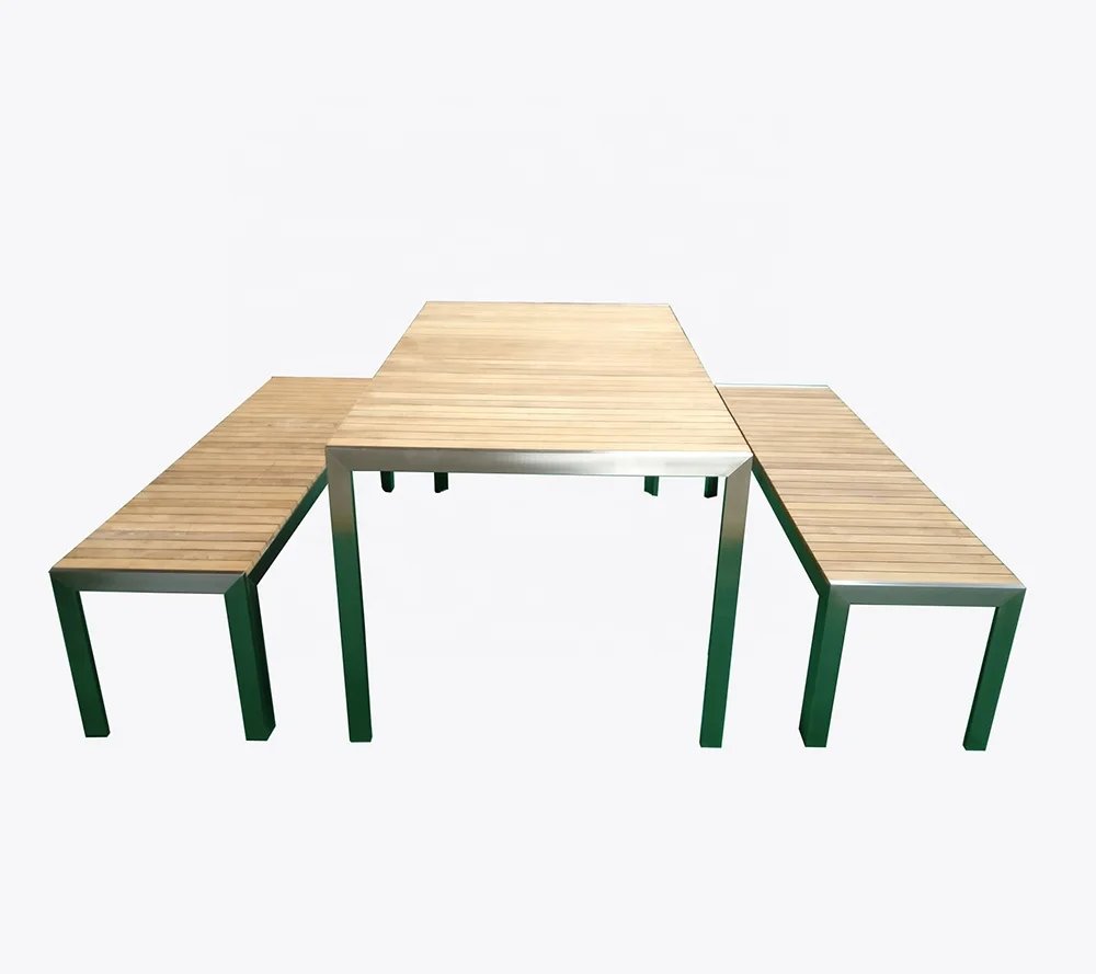 stainless steel teak furniture outdoor dining table and bench