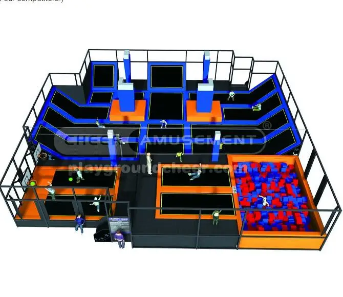 Гигантский коммерческий Батутный парк развлечений Cheer с пенопластом и баскетбольной площадкой