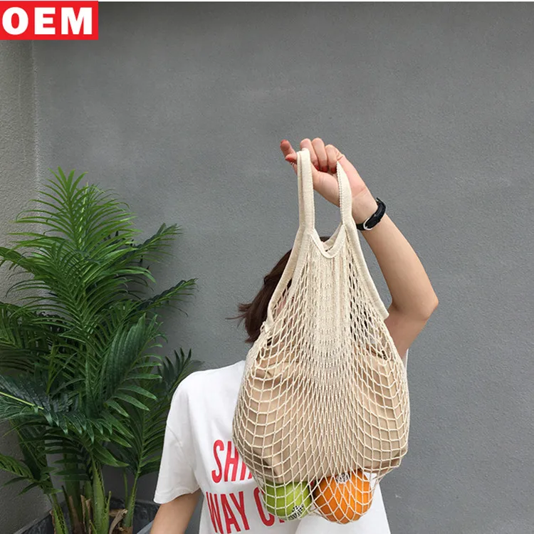 
2018Custom Eco Macrame Mesh Shoulder Bag Knitted Cotton Rope Mesh Net Shopping bags 