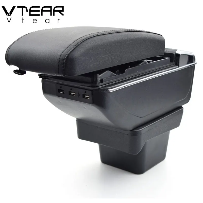 Vtear For VW Touran armrest box USB Charging heighten Double layer central Store content cup holder ashtray accessories 16-18