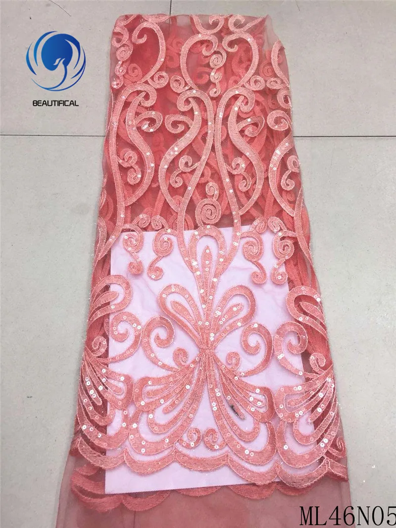 Beautifical gold sequins lace 2019 lace fabrics nigerian dresses french tulle lace 5 yards ML46N05