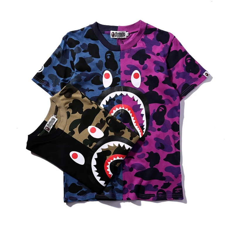
Low MOQ Good Quality Fast Delivery Kinds Of Name Brand T-shirt Usa Famous Brand T-shirts Shark Camouflage T-shirt 100% Cotton 