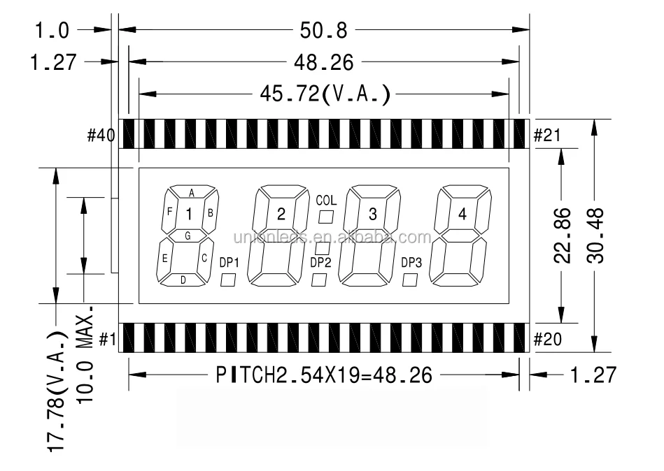 4 Digit 7 segment small custom size LCD Display TN Type Screen