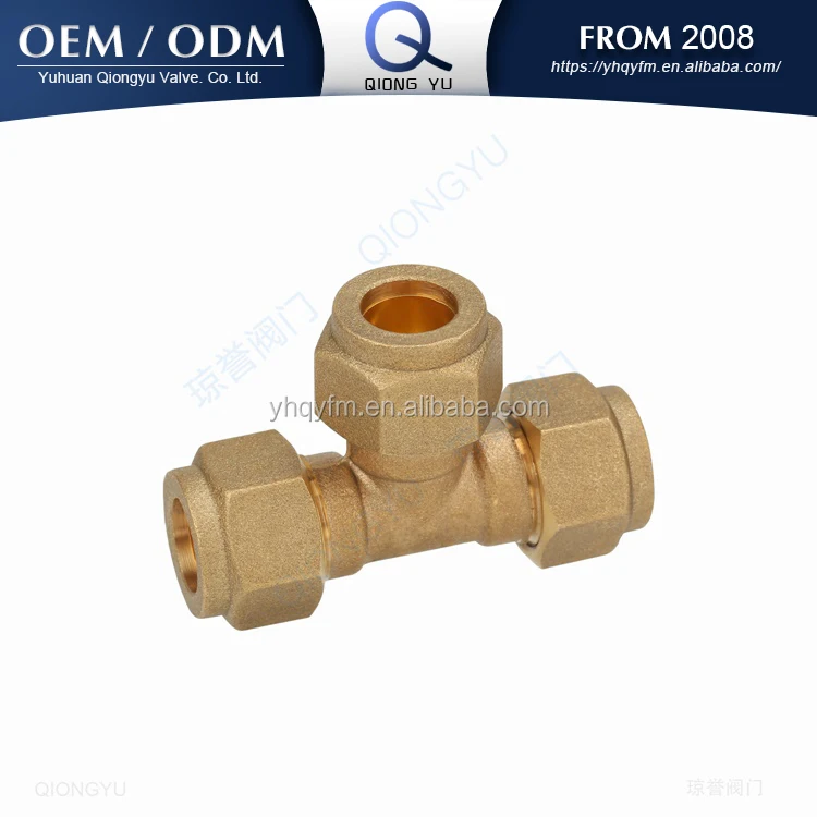 brass compression fitting tee pipe fitting tube fitting