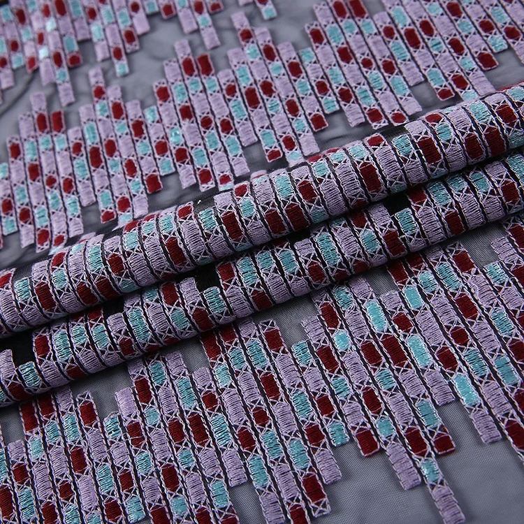 Customized design multi color mesh dress color embroidery net fabric embroidery