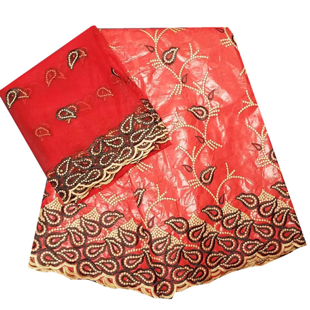 Красивая вышитая ткань, 7 ярдов, красная африканская одежда bazin XB93