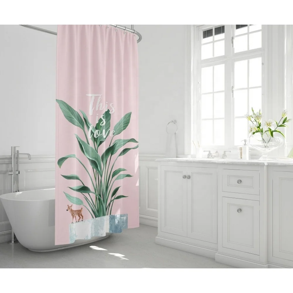 2024 Trending Home Goods Bathroom Bath Product Mouldproof Waterproof 3D Green Cactus Cartoon Design Shower Curtain