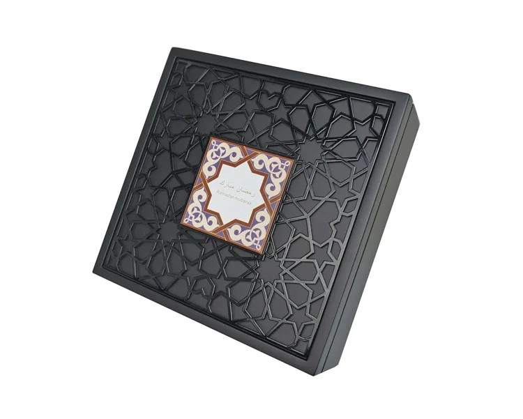 Custom new design laser cut wooden gift boxes for ramadan festival, engraved wooden dates box