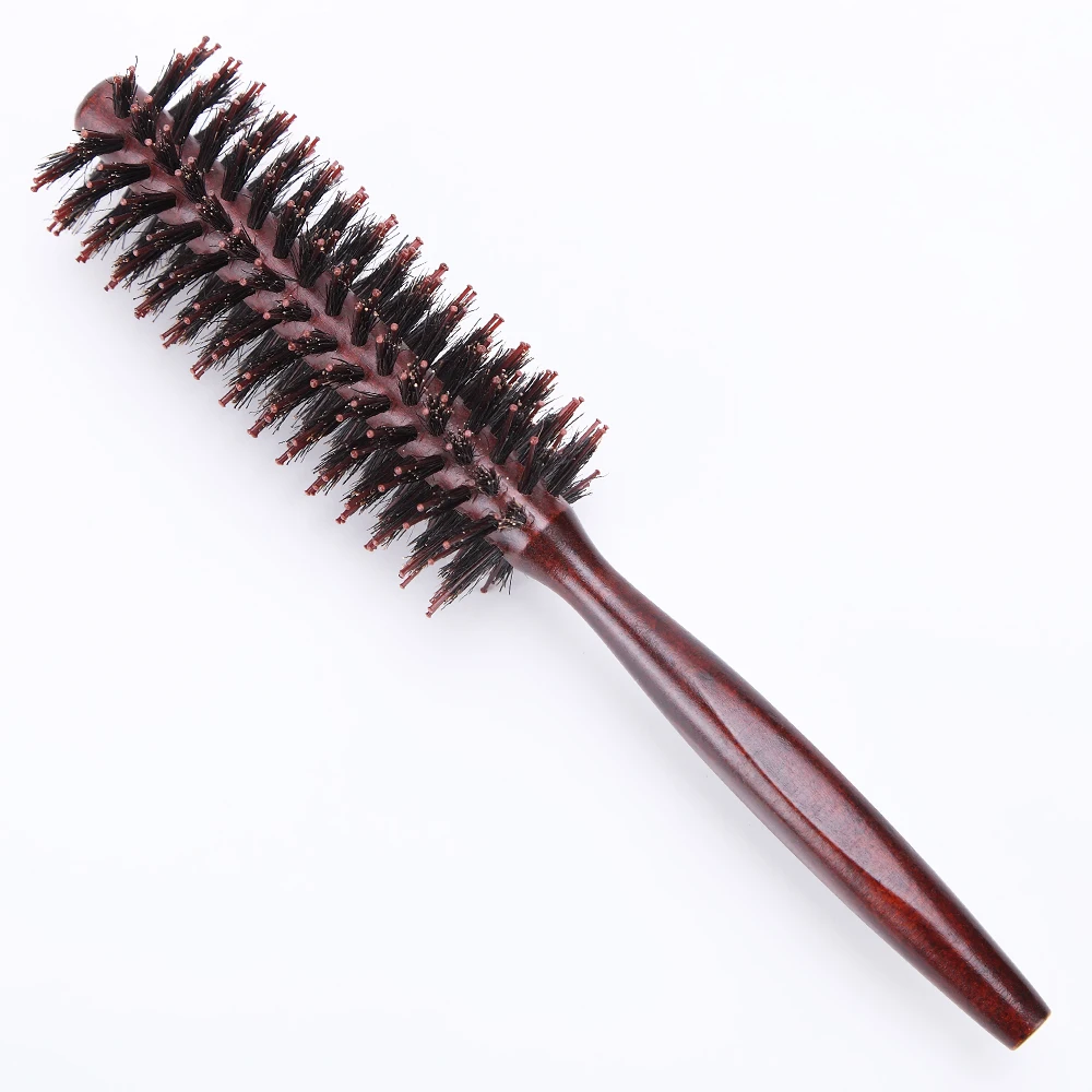  Бесплатный образец круглая расческа инструмент для ухода за волосами деревянная ручка натуральная щетина вьющаяся пушистая
