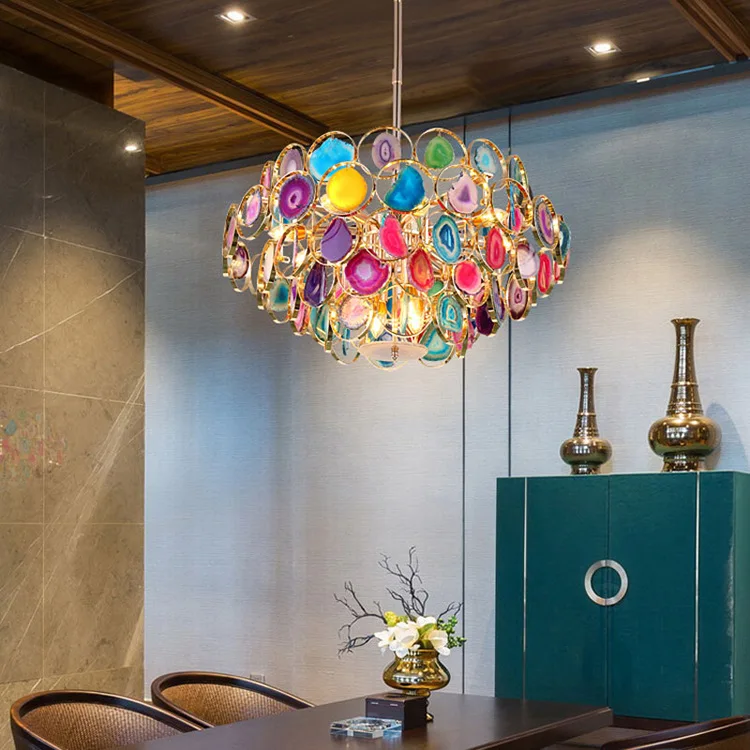 New Design Hotel Colorful Agate Stone Chandelier Lighting For Hotel Restaurant