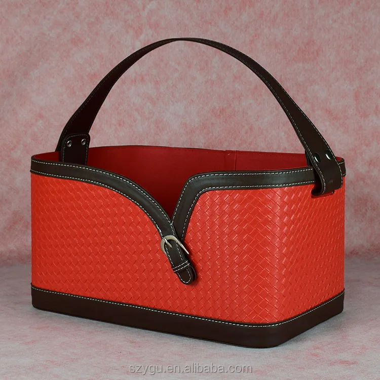Customized Pu Leather Gift Basket Decorations basket Baby Gift Basket
