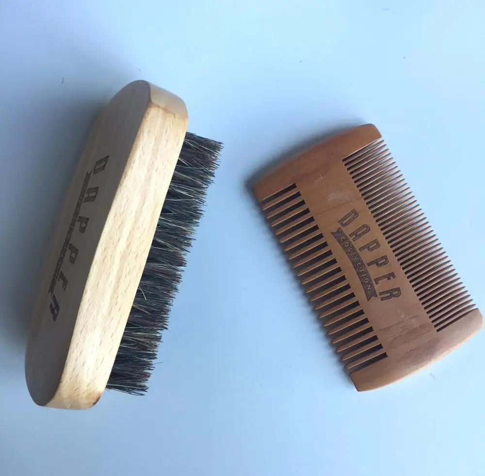 High Quality Wooden beard trimming suit,beard brush and two side beard wooden comb