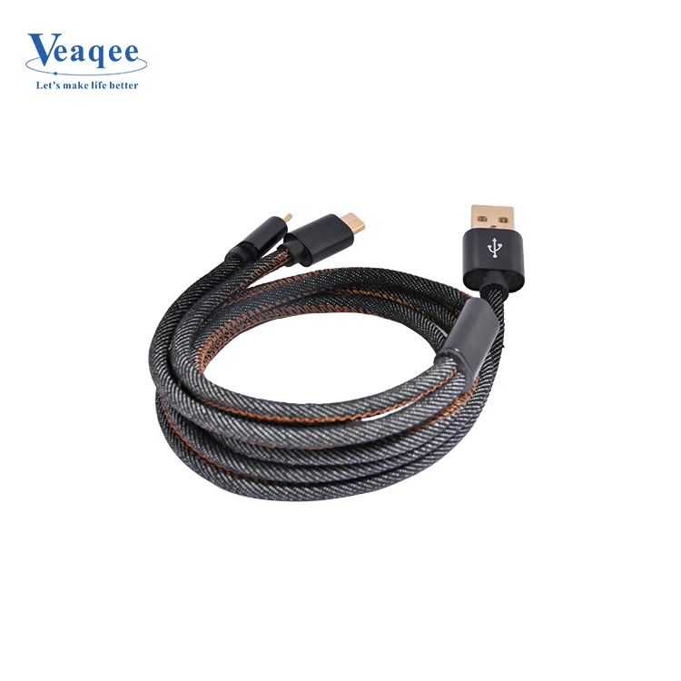 2 in 1 Jeans Cowboy Micro USB Charging Cable for iPhone for Samsung