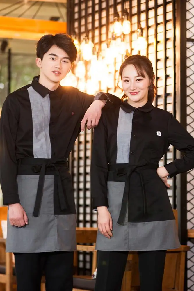 wholesale top sale Restaurant staff uniform long sleeve Korean fashion work clothes