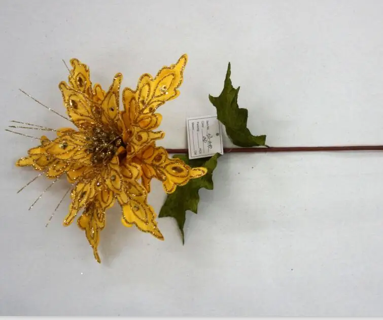 
Bulk Artificial flower glitter Christmas flower fabric Poinsettias Single flower 