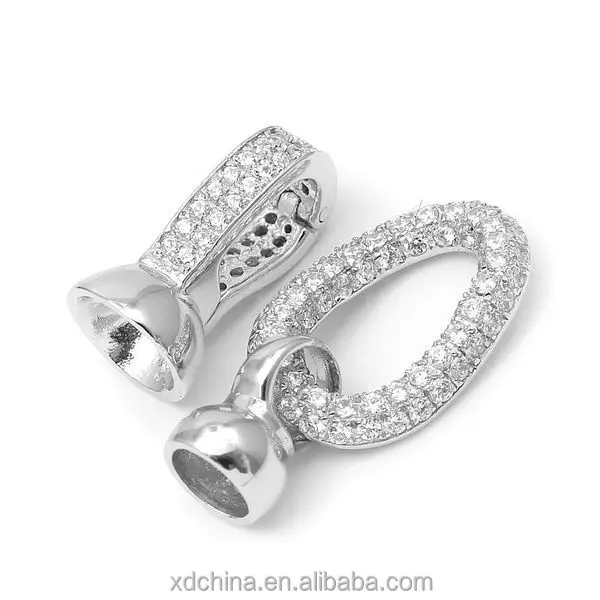 XD s1391 Sterling Silver Oval fine CZ twist necklace clasp 925 silver necklace clasp connector