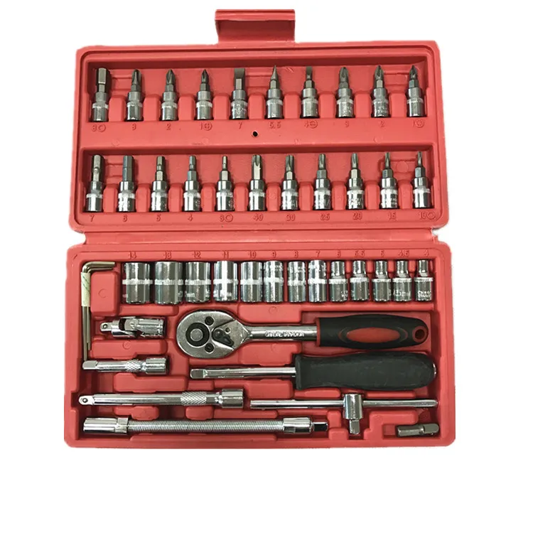46PCS China Industrial Mini socket ratchet wrench set 1/4 socket set screwdriver head Auto bicycle Repair tools