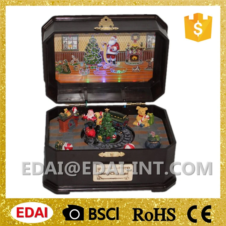 Xmas scene Christmas train rotating wind up music box