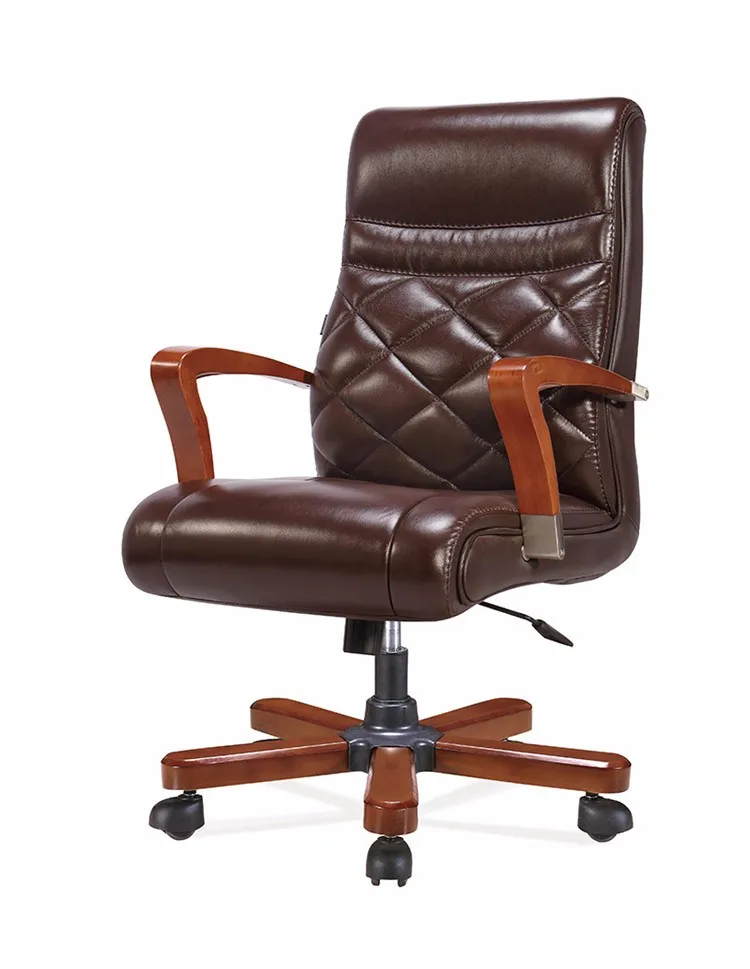 Solid wood frame meeting chair genuine leather upholstery conference chair for sale FOHF-02#