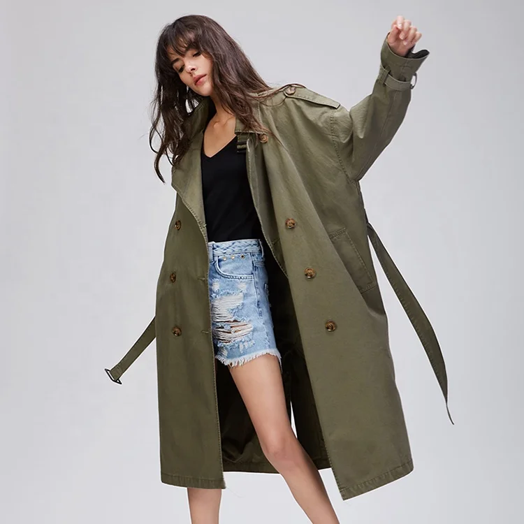 Fashionable New Arrival design  Solid color Cotton long Trench Coat for Women