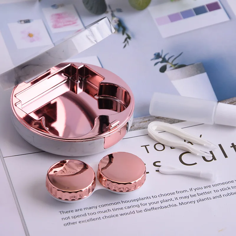Custom eye contact lens case gold color case lens contact luxury clear lens box wholesale