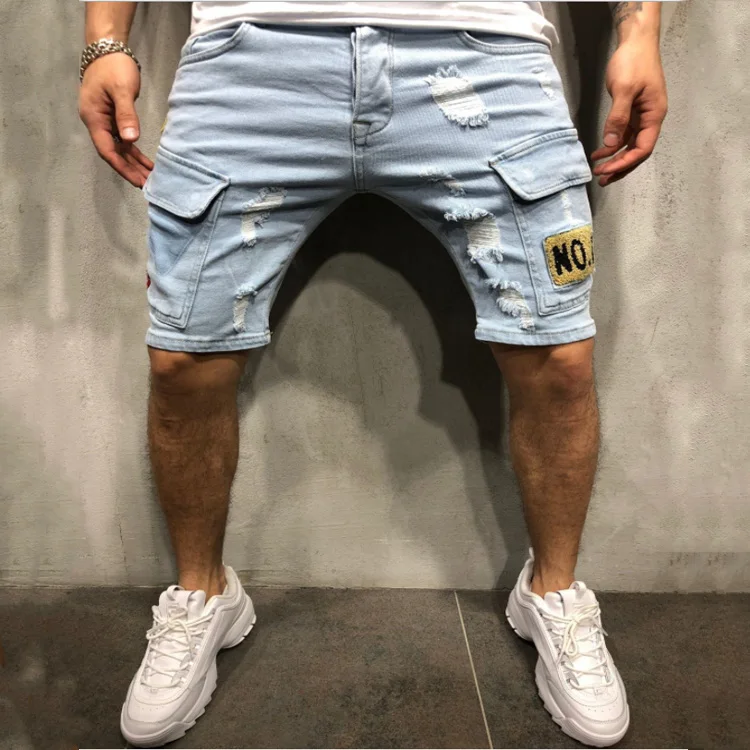Джинсы мужские короткие с дырками, облегающие брюки из денима, Молодежные узкие прямые модные джинсы, Европейская и американская мода, лето