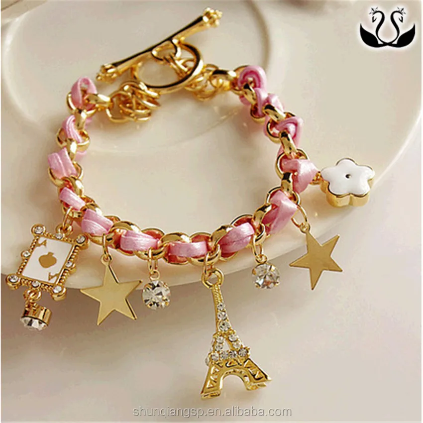 Korea New Style Fancy Women Star Poker Charm Leather Bracelet Jewelry