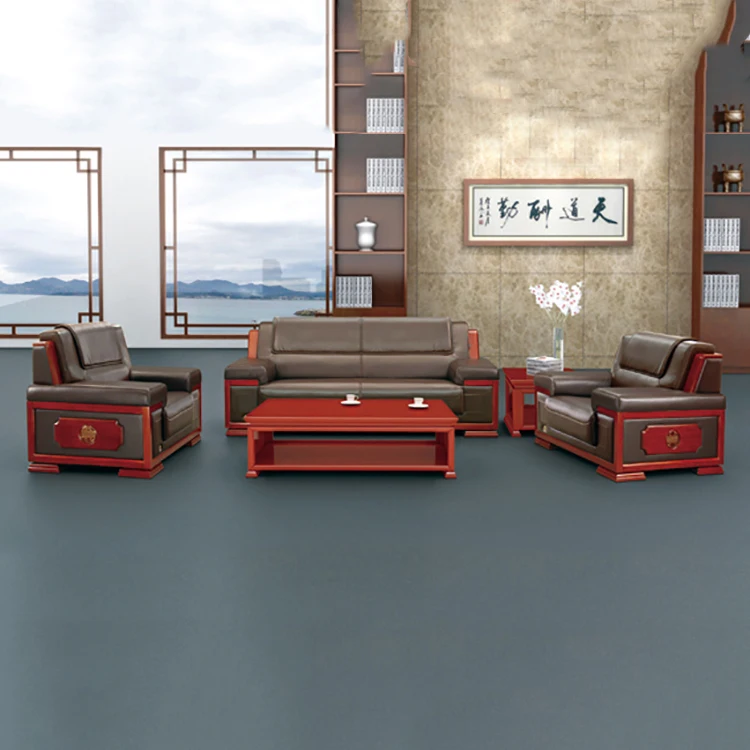 Chinese red leather sofa new design commercial office leisure sofa