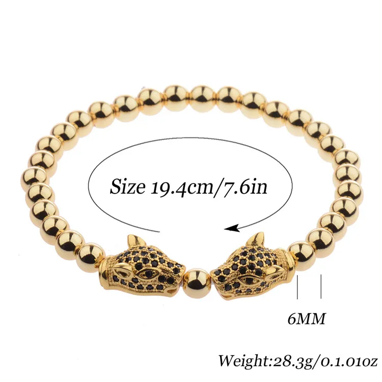 Factory 2024 Hot Selling Leopard Head Charms Beads Bracelet Gold Plating Copper Beads Bangle Bracelets Women Lovers