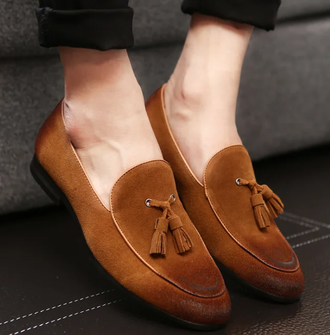 up-1102r Large Size Men Classic Slip On Shoes 2023 Wholesale Tassel Suede Leather Dress Shoes