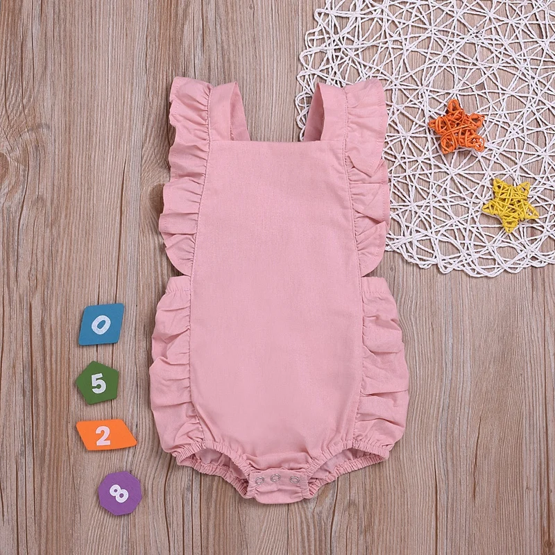 Baby Solid jumpsuit Toddler Girl sleeveless romper ruffle cloth for 0-2T