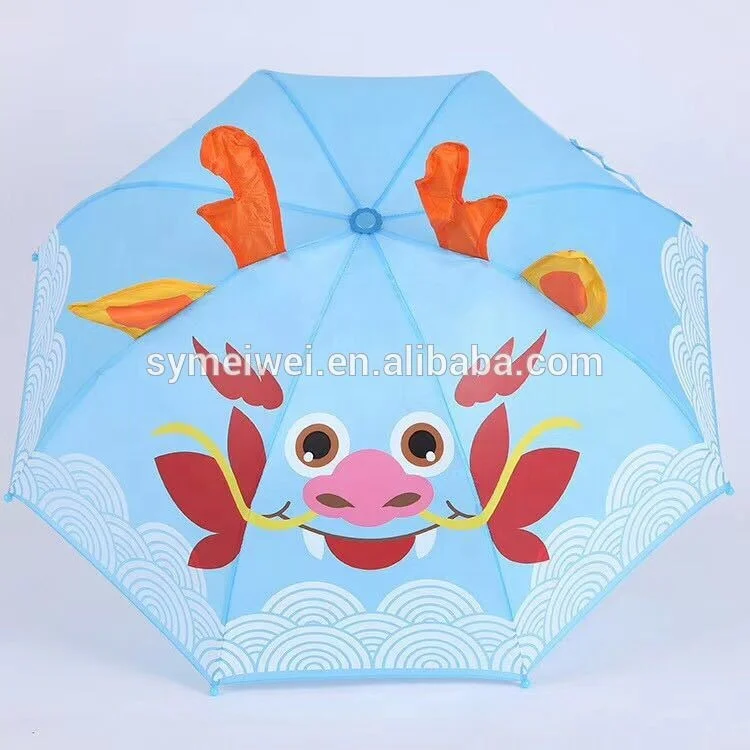 kids umbrella 3D cartoon custom logo print heap manual open rain straight umbrella for children with ears small umbrellas
